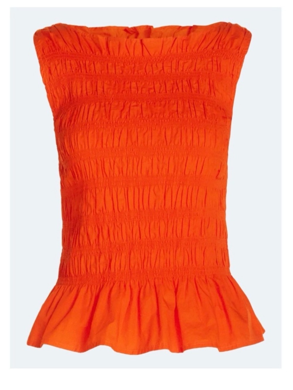 Sleeveless Smocked Peplum Top Bright Orange Coastal Summer Ruffle Top Size Large - Picture 3 of 14